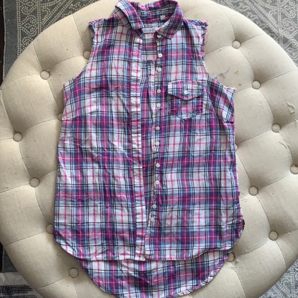 Delias distressed cut-off plaid button up